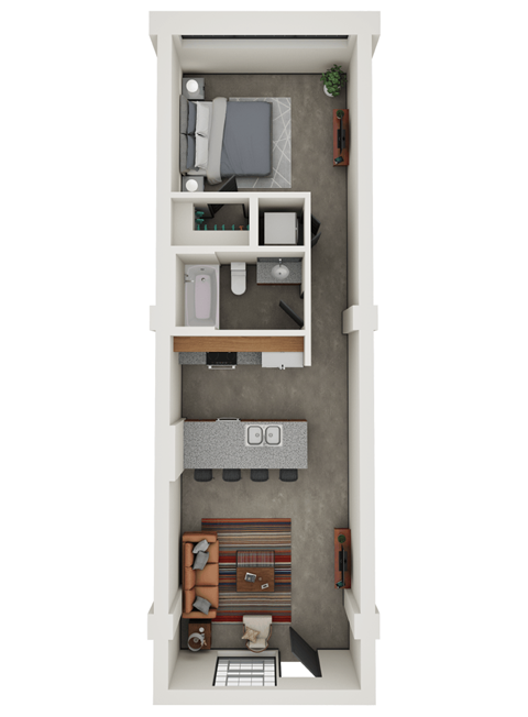 Floor plan for 1 bed, 1 bath, 591 sqft